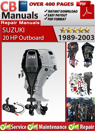 Suzuki 20 HP Outboard 1988–2003 Service Repair Manual PDF – Includes carburetor tuning, CDI system troubleshooting, water pump repair, and DT20 wiring diagram.