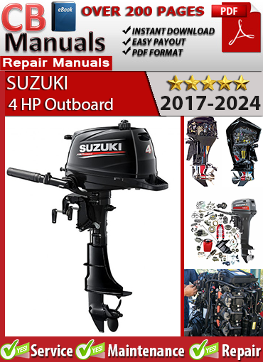 Suzuki DF4A 4 HP Outboard 2017–2024 Service Repair Manual PDF – Includes valve clearance adjustment, carburetor service, cooling system repair, and wiring diagram.