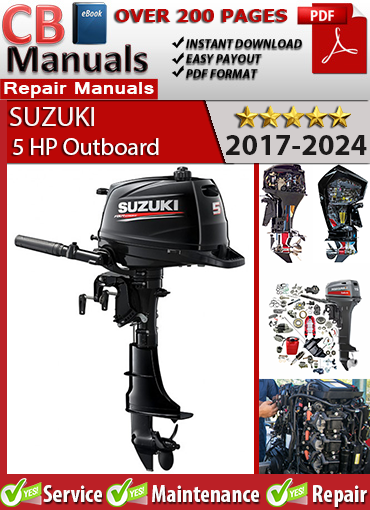 Suzuki DF5A 5 HP Outboard 2017–2024 Service Repair Manual PDF – Includes carburetor repair, ignition wiring, impeller replacement, and gearcase servicing.