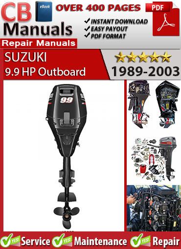Suzuki 9.9 HP Outboard 1988–2003 Service Repair Manual PDF – Includes carburetor cleaning, CDI ignition diagnostics, water pump replacement, and DT9.9 wiring schematics.