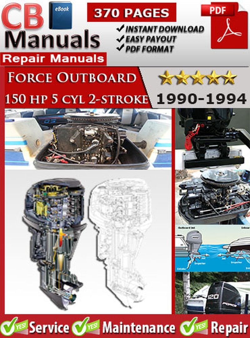 Force Outboard 150HP 1990–1994 Service Repair Manual PDF – Includes wiring diagrams, troubleshooting steps, and engine maintenance procedures for 5-cylinder 2-stroke models.